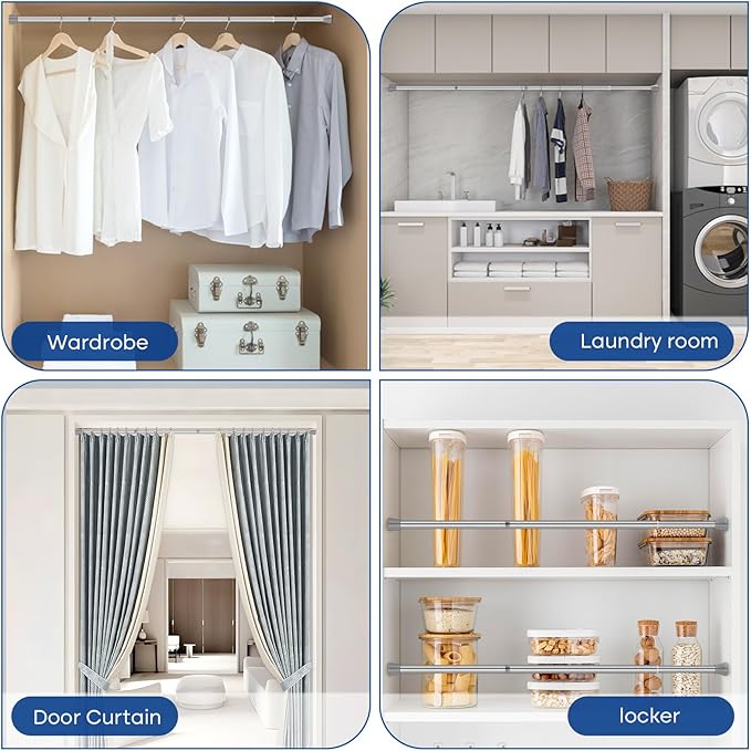 Shower Curtain Rod Tension Curtain Rod 30-64 Inch Silver Shower Rod Curtain Rod no Drilling Expandable Tension Curtain Rod Spring Curtain Rod for Bathroom Closet Doorway Door