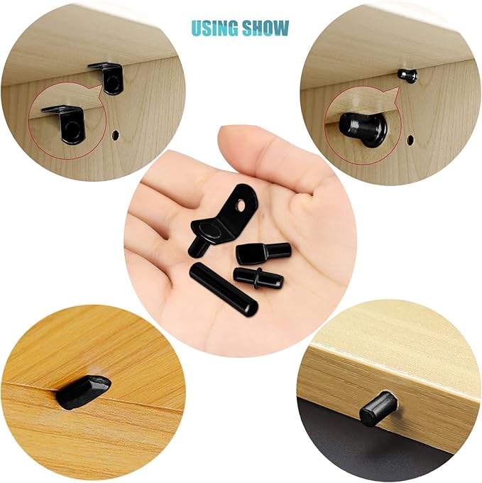104Pcs Shelf Pins Pegs Kit,4 Styles Shelf Support Pegs,Bookshelf Pegs for Shelves,Cabinet Shelf Bracket Pegs Shelf Holders Pins for Kitchen Furniture & Closet (5mm & 1/4 inch,Black)