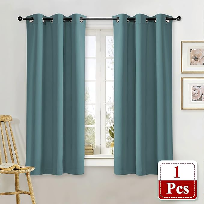NICETOWN Kitchen Blackout Window Curtain Panel Home Fashion Thermal Insulated Solid Grommet Room Darkening Drape for Apartment (Greyish Blue, 1 Panel, 42 by 63 inches Long)
