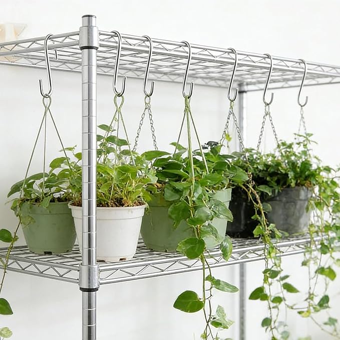 50 Pack 2.4 Inch Heavy Duty Stainless Steel S Hooks - S Shaped Metal Hanging Hooks for Kitchen Pots, Pans, Utensils, Jeans, Clothes, Bags, Hats, Towels, Plants, Wire Shelves & Racks
