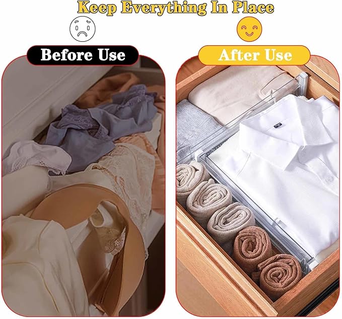 12 Pcs Drawer Dividers for Clothes, 3.15" High 11.34"-19.69" Adjustable Expandable Dresser Drawer Organizer, Clear Plastic Separators for Dresser, Baby Clothing, Underwear, Cosmetic