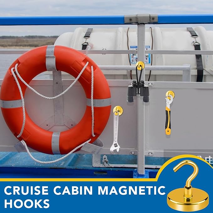 LOVIMAG Yellow Magnetic Hooks for Cruise Cabins, 120LBS Cruise Essentials Must Haves, Cruise Magnets, Magnetic Key Holder, Strong Magnetic Hooks for Hanging, Fridge, Grill -12 Pack