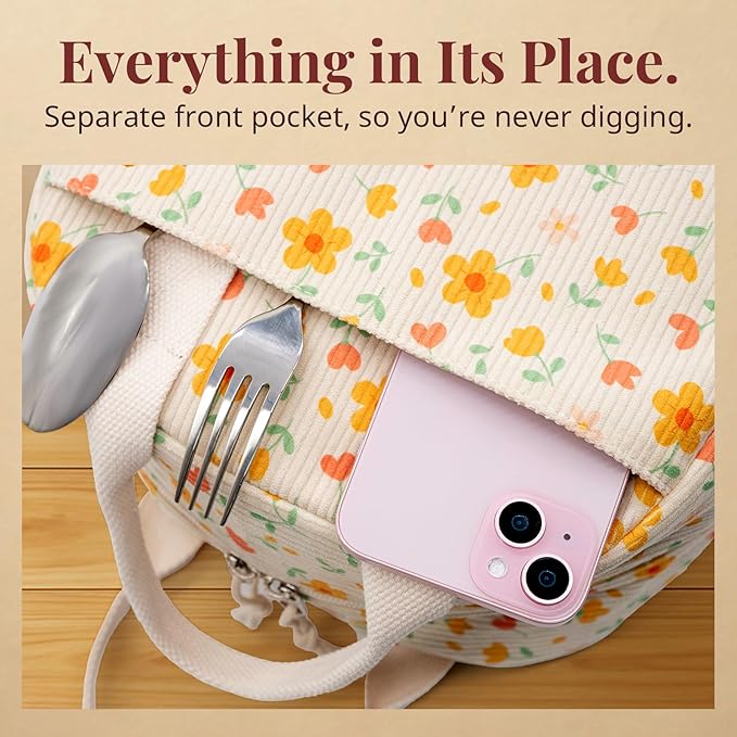 LOVELYWIND Insulated Yellow Floral Lunch Bag for Women, Stylish Corduroy Tote with Aluminum Lining, Large Capacity Reusable Cooler for Work, Travel, Beach or Picnic, Floral Water-Resistant Lunch Box