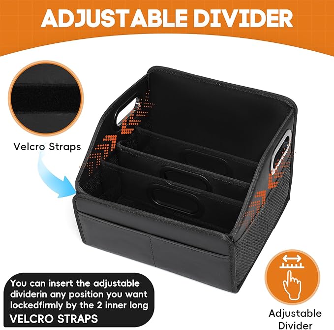 Car Storage Organizer Reinforced Dividable Leather Car Caddy Basket for Front Seat Floor Back Sturdy Frosted Handle 8 Compartments Adjustable Strap Buckles Slip-Resistant (Normal)