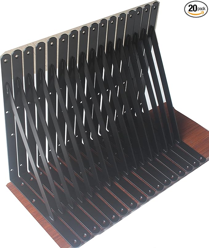 20 Pack L18 x H 12" Black Heavy Duty Shelf Brackets with Screws Metal Shelf Brackets Shelf Support Angle Brackets for Shelves L Brackets Heavy Duty Floating Shelf