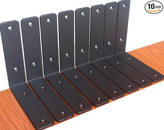 10 Pack - L 6" x H 6" x W1.5, 5mm Thick Black L Shelf Bracket, Iron Shelf Brackets, Metal Shelf Brackets, Floating Shelf, Shelf Supports with Screws