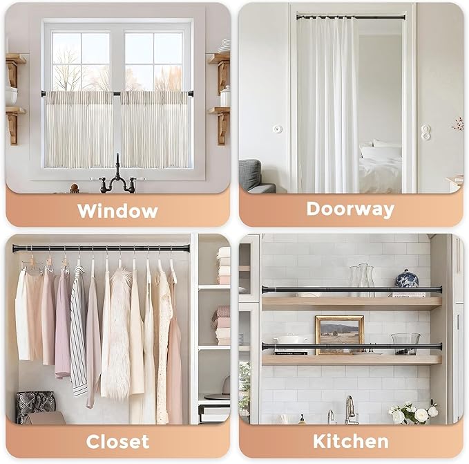 2 Pack Black Spring Tension Curtain Rods 18-36 Inch Adjustable Expandable Spring Loaded Curtain Rods No Drilling Suitable for Small Short Tension Rods 23-34 Inch Doors, Windows, Closet