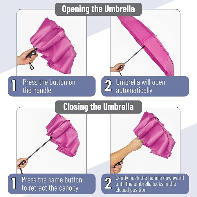 Mr. Pen- Windproof Travel Umbrella, Small Water-Resistant Automatic Folding Umbrella for Rain and Sun, Light, Compact and Portable for Women & Men, Fits Car & Backpack