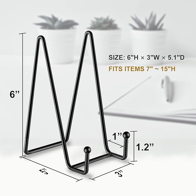 Hoewina Plate Stands, 3 Pack 6 Inch Plate Holder, Metal Frame Holder Stand for Book Display Stand, Easels for Signs, Cookbook Stand, Picture Stands for Display