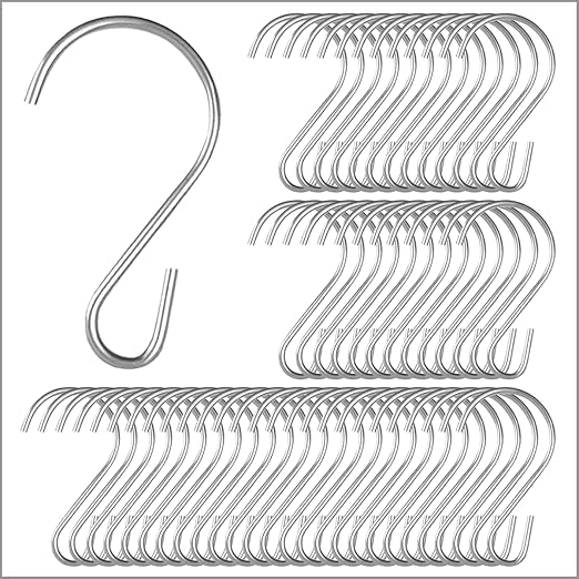 Clip Strip 100 Pack S Hooks for Hanging Displays in Retail, 1.8125" L, Open Ended Version, Use at Home Hanging Jewelry, Kitchenware, Keys, SH-50