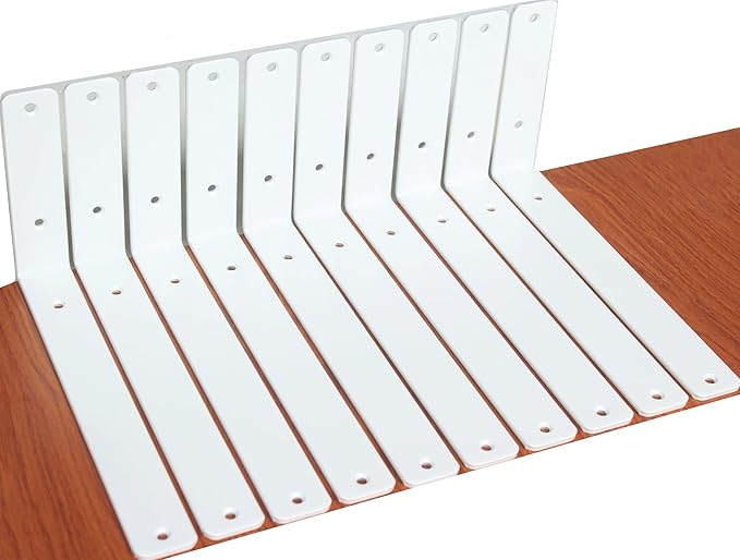 10 Pack - L 10" x H 6" x W1.5, 5mm Thick White L Shelf Bracket, Iron Shelf Brackets, Metal Shelf Brackets, Floating Shelf, Shelf Supports with Screws