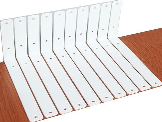 10 Pack - L 10" x H 6" x W1.5, 5mm Thick White L Shelf Bracket, Iron Shelf Brackets, Metal Shelf Brackets, Floating Shelf, Shelf Supports with Screws