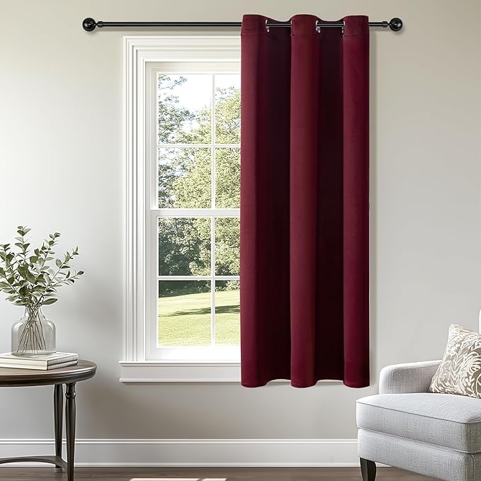 ChrisDowa Small Window Curtains 40 inches Long for Bedroom - Grommet Short Thermal Insulated Room Darkening Curtains for Kitchen (1 Panel, Burgundy, 29 x 40 Inch)