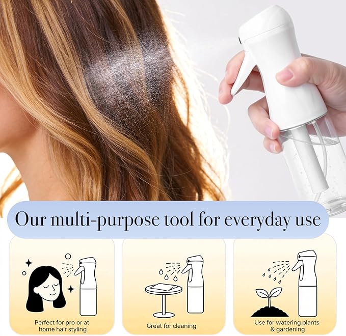 3Pcs Continuous Spray Bottles For Hair,Ultra Fine Mister for Hair Styling, Plants, Cleaning, Salon, Misting & Skin Care (200ml Clear*3)