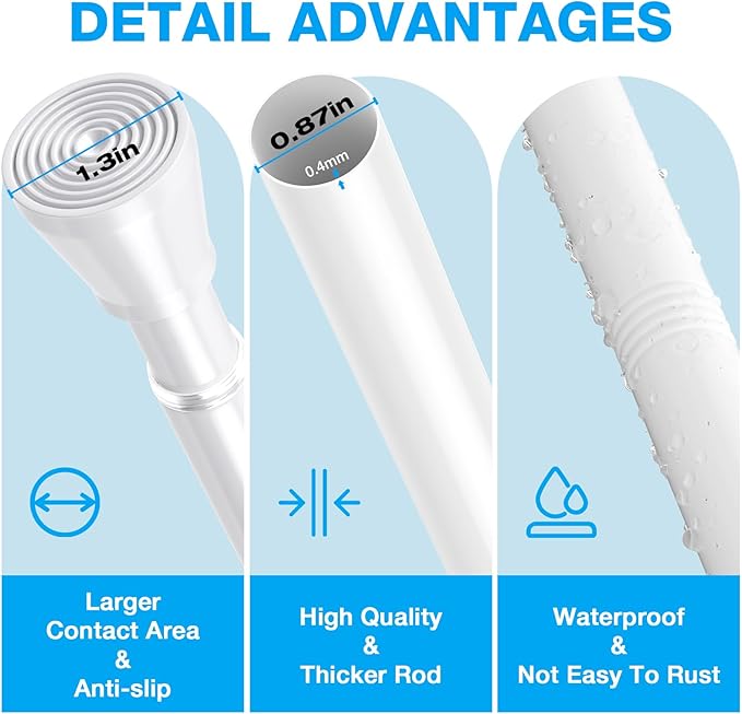 Shower Curtain Rod 44-77 inch Tension Rod White Shower rod Non Slip Tension Curtain Rod Adjustable Curtain Rods No Drilling Shower Rods for Bathroom Windows Closet 1Pack