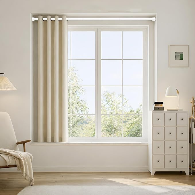 Tension Curtain Rod 28-48 Inch 7/8" Diameter, Adjustable No Drilling Rustproof White Spring Loaded Curtain Rods for Window, Doorway, Bathroom, Closet, Kitchen, Shower Stall