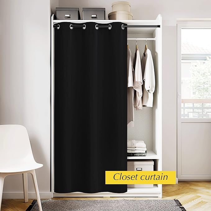 NICETOWN Door Curtain for Doorways, Blackout Privacy Doorway Curtains for Bedroom Closet Door, 80 inches Long Temporay Door Cover Portable Curtains for Hallway, 42 inches Wide, Black, 1 Panel