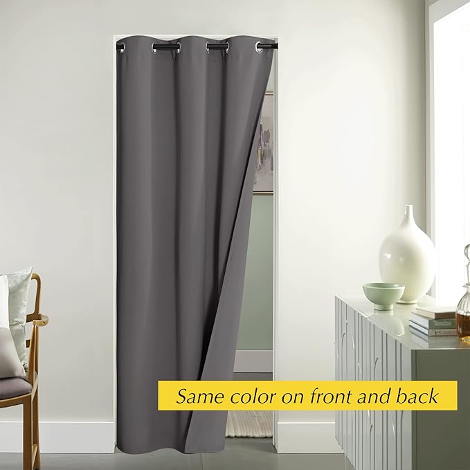 NICETOWN Doorway Curtain - Grommet Closet Curtain for Door Window, Solid Front Door Curtain Room Darkening Thermal Insulated Temporary Window Curtain Drape for Hallway, 1 Panel W42 x L80 inch, Grey