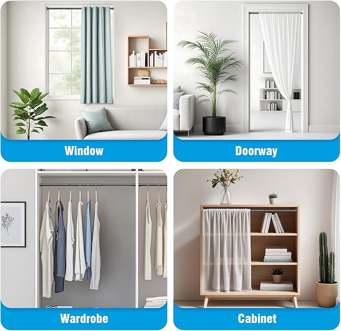 AIZESI Spring Tension Curtain Rod 32 to 58 inch Adjustable Curtain Rods No Drilling Expandable Spring Loaded Curtain Rod for Windows Doors, Black