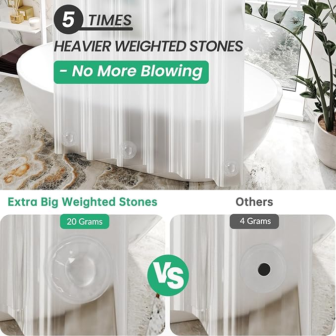 AmazerBath Extra Long Shower Curtains 96 Length, Tall Shower Curtain Liner Clear 72x96 Inches, Premium PEVA, Bathroom Accessories with 3 Weighted Stones and 12 Rustproof Grommets