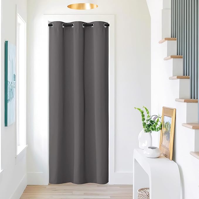 NICETOWN Doorway Curtain - Grommet Closet Curtain for Door Window, Solid Front Door Curtain Room Darkening Thermal Insulated Temporary Window Curtain Drape for Hallway, 1 Panel W42 x L80 inch, Grey