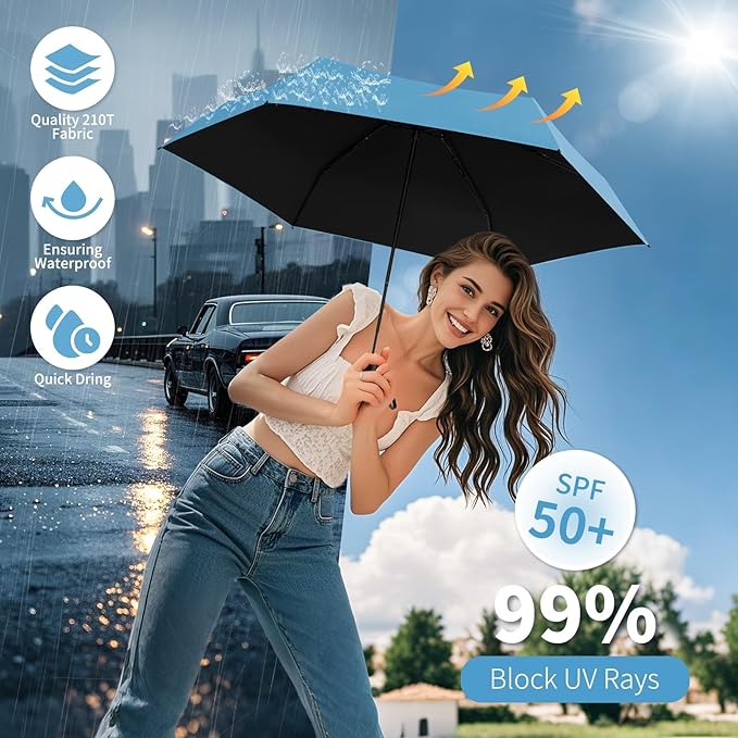 Yoobure Small Mini Umbrella with Case Light Compact Design Perfect for Travel Lightweight Portable Parasol Outdoor Sun&Rain Umbrellas