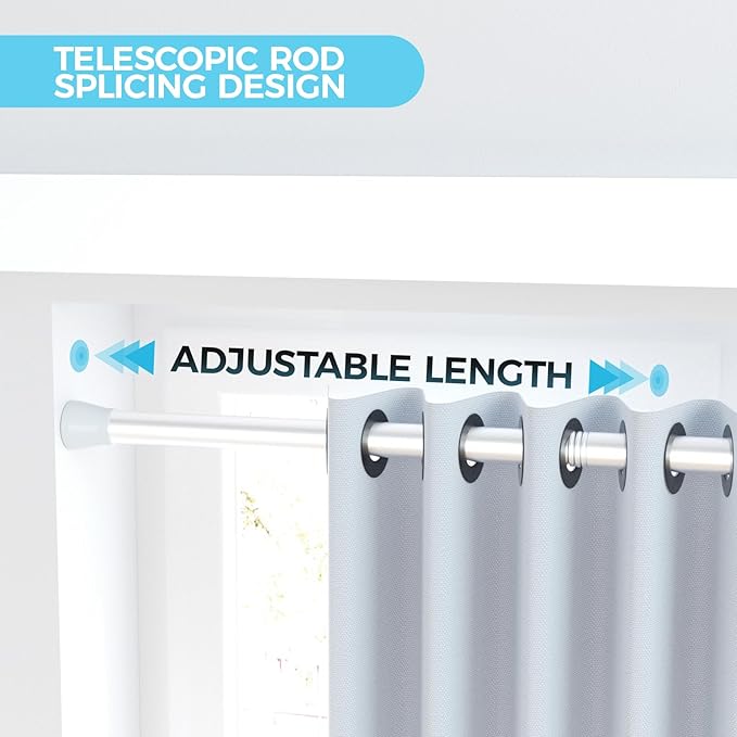 Tension Rods 30 to 64 Inches Shower Tension Rod 2PCS, Tension Curtain Rods Spring Curtain Rod Silver Tension Rod Spring Loaded Curtain Rods Adjustable Tension Curtain Rod for Window, Doorway