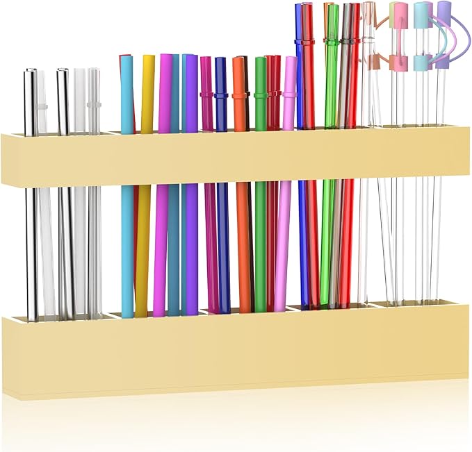 9.5” Large Acrylic Straw Holder for Cabinet Door, Reusable Adjustable Two-Part Straws Organizer with Ultra Sticky Adhesive Strips, 2026 Straw Storage for Kitchen Cupboard
