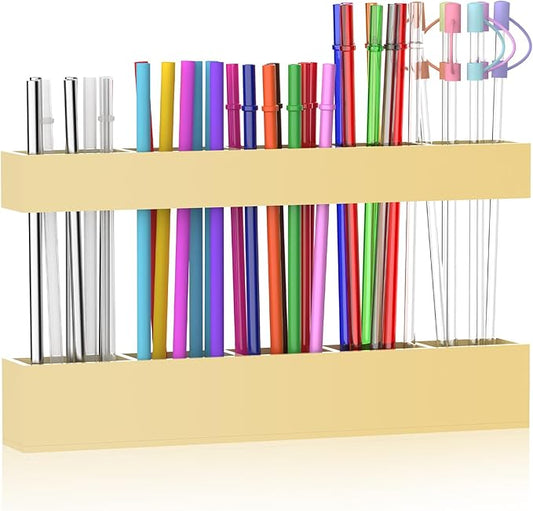 9.5” Large Acrylic Straw Holder for Cabinet Door, Reusable Adjustable Two-Part Straws Organizer with Ultra Sticky Adhesive Strips, 2026 Straw Storage for Kitchen Cupboard