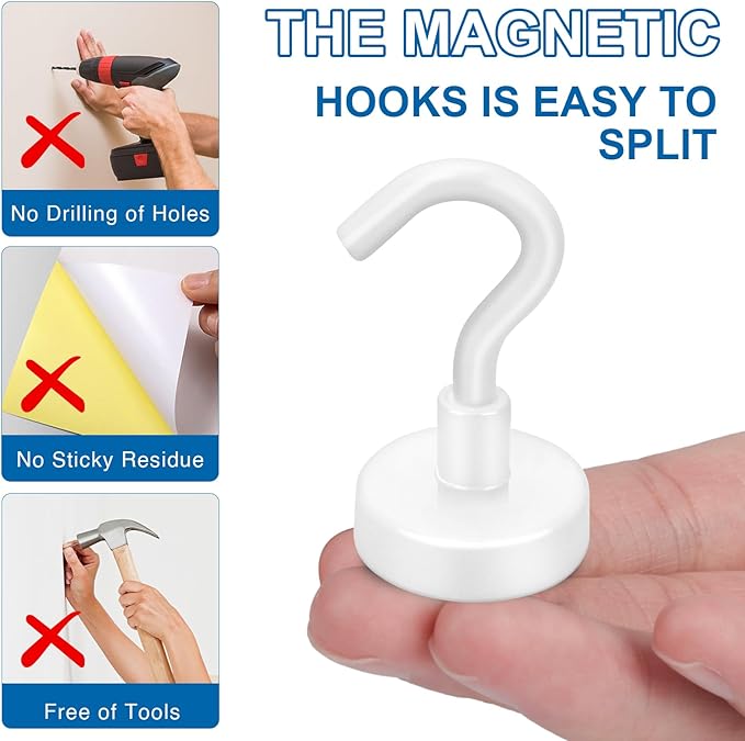 LOVIMAG Cruise Essentials - 30lbs Magnetic Hooks for Cabins, White Cruise Magnets for Door, Strong Magnetic Hooks for Hanging, Refrigerator, Ceiling, Grill - 12 Pack