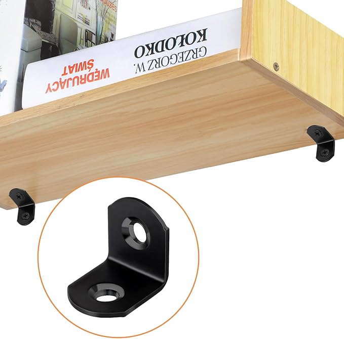 40 Pcs L Bracket Stainless Steel Corner Brace Sets, 90 Degree Right Angle Brackets with 80 Pcs Screws, L Bracket Firmware for Wooden Shelves, Chairs, Tables, Dressers, Furniture (Black)