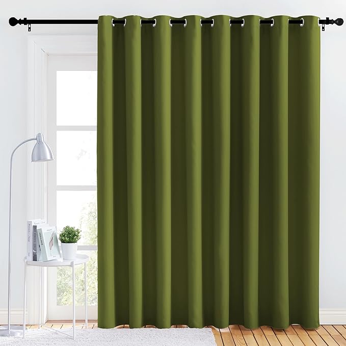 NICETOWN Bedroom Blackout Curtain Panel - (120 inches by 90 inch, Olive Green, 1 PC) Energy Saving Thermal Insulated Grommet Blackout Drapery for Patio, Room Divider Curtain