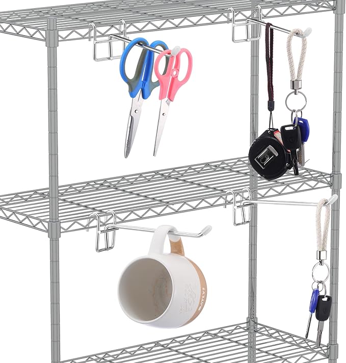 MorningRo 8 Pcs Accessory Hooks for Wire Shelving with Rubber Cover Heavy Duty Metal Hooks for Hanging Kitchen Utensils Wire Shelf Accessories Room Organization (Silver)
