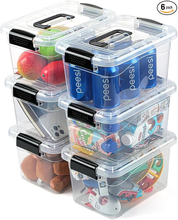 EOENVIVS Plastic Storage Bins with Lids 6 Packs, 7 Quart Storage Organizer Bins with Buckle-Up Latches and Handle, Stackable Storage Containers for Home Pantry Office Classroom Organization, Clear