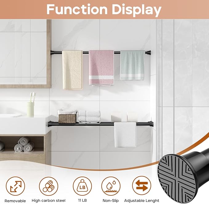 2 Pack Black Spring Tension Curtain Rods 30 to 63 Inch Adjustable Expandable Spring Loaded Curtain Rods No Drilling Suitable for Small Short Tension Rods 33-59 Inch Doors, Windows, Closet