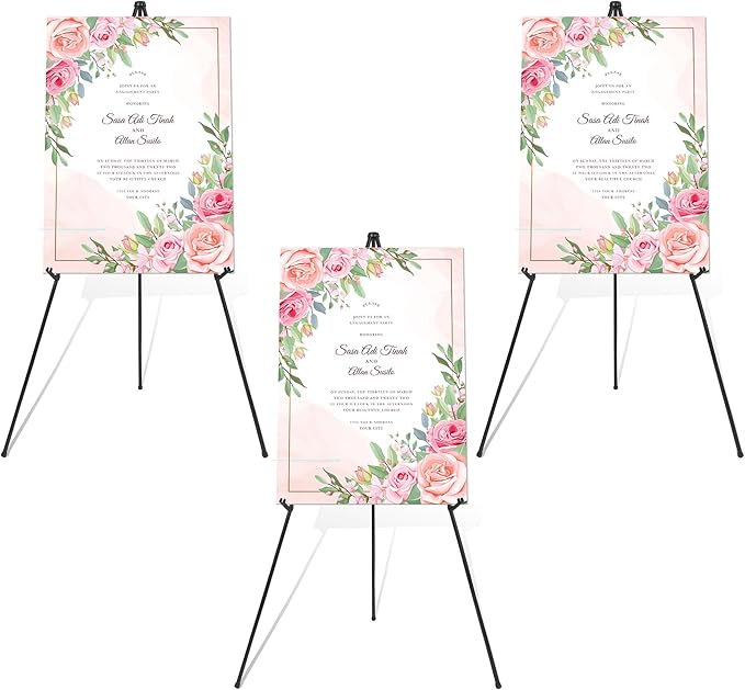 Easel Stand for Wedding Sign & Poster 63'' Easels for Display Portable Art Easel for Floor Adjustable Metal Easel Black 3 Pack
