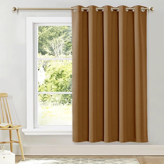 NICETOWN Blackout Wide Blinds for Sliding Door, Gold Brown, W70 x L72, 1 Panel, Insulated Noise Reduction Drapes, Privacy Vertical Curtain for Living Room&Bedroom