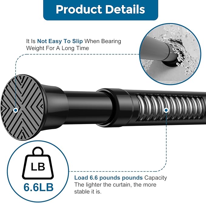 1pack Tension Curtain Rod 32 to 76 Inch, Black Spring Tension Curtain Rod Adjustable Expandable Curtain Rod No Drilling, Spring Loaded Curtain Rods for Windows, Bedroom, Doorway Door, Closet