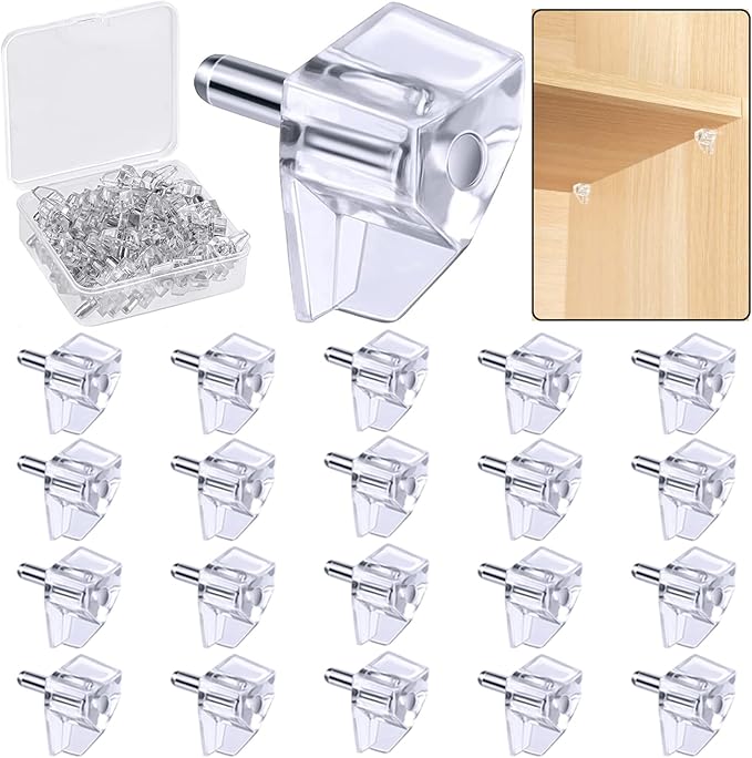 3 Millimeters or 1/8 Inch Shelf Support Peg，Support Cabinet Shelf Pins，Clear Plastic Replacement Peg Cabinet Shelf Supports Pins Shelf Holder Locking Pins (20 Pieces)