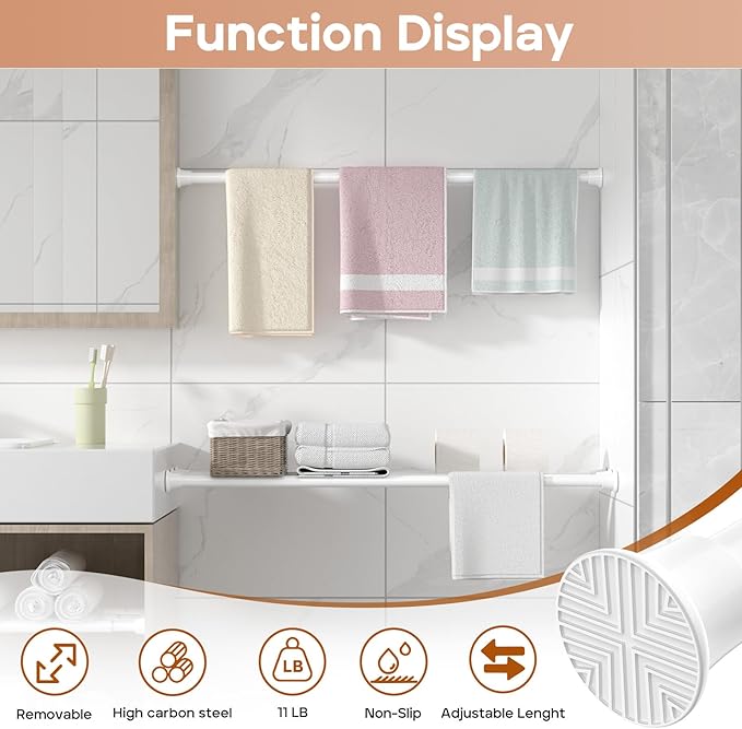 White Spring Tension Curtain Rods 18-36 Inch Adjustable Expandable Spring Loaded Curtain Rods No Drilling Suitable for Small Short Tension Rods 23-34 Inch Doors, Windows, Closet