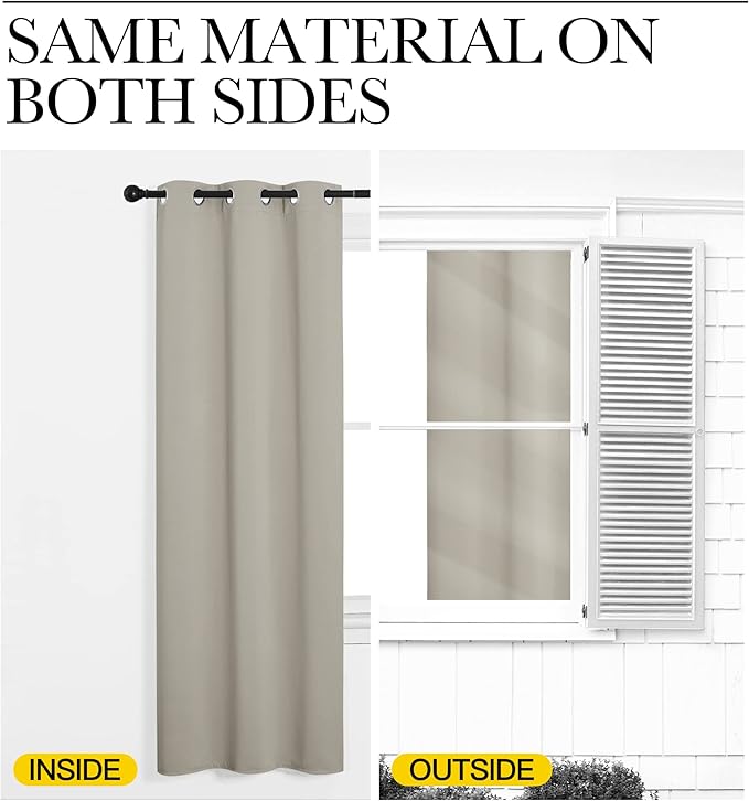 NICETOWN Room Darkening Window Treatment Curtain, Natural, Single Panel, 42 by 45, Energy Smart Thermal Insulated Block Out Sunlight Shade & Blind for Bedroom with Grommet Ring Top