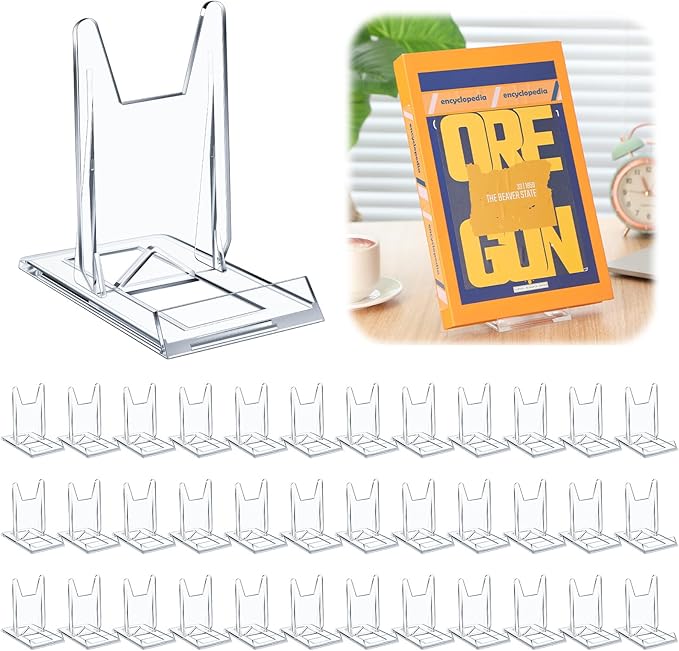 12 Pack Acrylic Book Stand for Display Adjustable Clear Display Holder Easel Collector Stand for Home Office Back to School Comic Album CD Magazine Postcard Artworks (5.91 x 6.1 x 3.15 Inch)