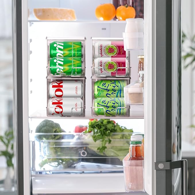 ClearSpace Soda Can Organizer & Soda Can Dispenser for Refrigerator - Fridge Organizer & Stackable Drink Organizer for Fridge, Can Organizer for Refrigerator - Holds 12 Cans Each, BPA Free - 4 Pack