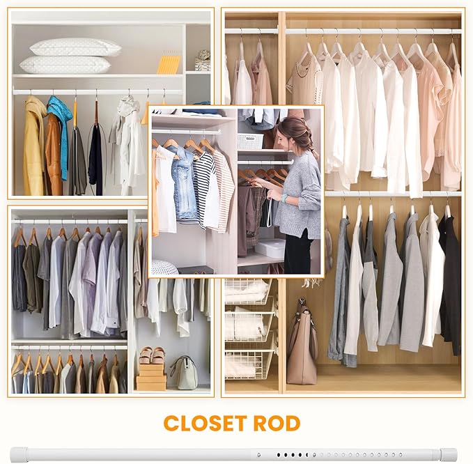 Oval Closet Rod for Hanging Clothes Adjustable Closet Rods 18 to 75 Inch Heavy Duty White Poles Bar Closet Rod Expandable for Wardrobes Laundry RV