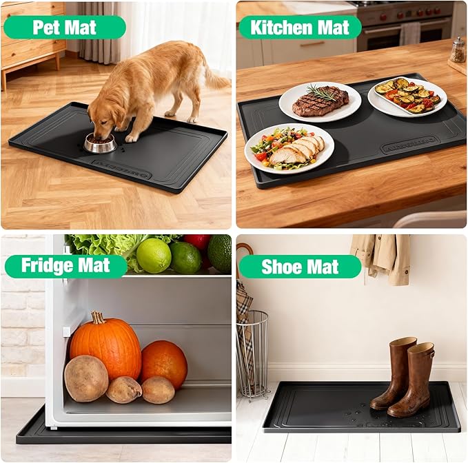 Aisslro Under Sink Mat 34" X 22", Waterproof Silicone Under Sink Mats for Kitchen, Anti-Leak Shelf Liner & Cabinet Protector with Raised Edge, [BPA Free] Bathroom Tray Home Organizer, Black