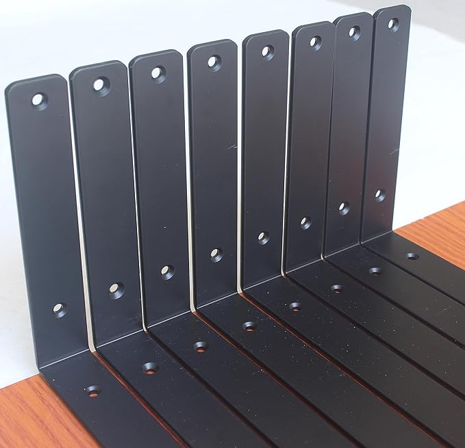 10 Pack - L 12" x H 8" x W1.5, 5mm Thick Black L Shelf Bracket, Iron Shelf Brackets, Metal Shelf Brackets, Floating Shelf, Shelf Supports with Screws