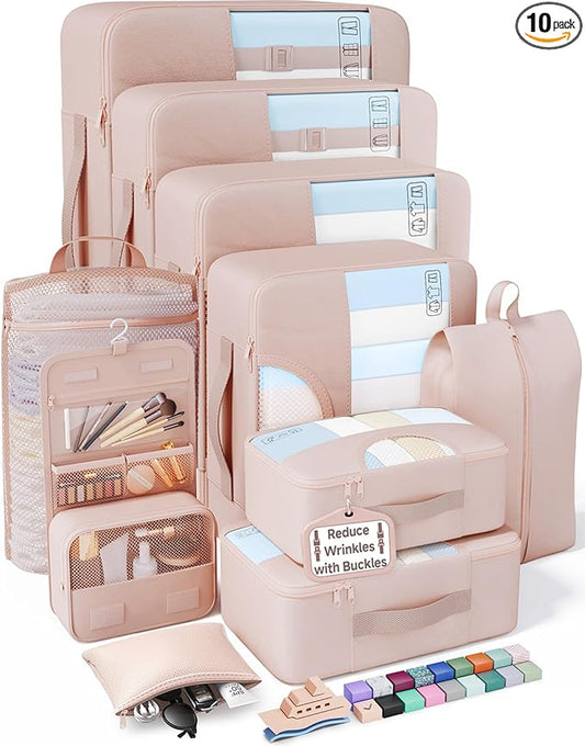 Veken 10 Set Packing Cubes for Travel, Beach Vacation Essentials Accessories for Cruise Ship, Suitcase Organizer Bags for Luggage with Shoes Bag & Shoe Bag, Birthday Gifts for Women Mom Her