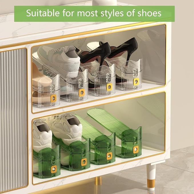 12 Pack Shoe Slot Organizers Clear Shoe Stacker Organizer for Closet Shoe Holder Space Saver Rack Storage for Closet (Clear, 12Pack)