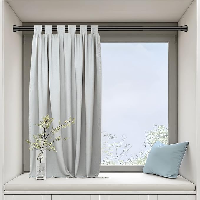 AIZESI Tension Curtain Rod for Windows 28 to 48 Inch No Drilling Adjustable Expandable Spring Loaded Curtain Rod, 7/8" Diameter Never Rust, Small Shower Rod for Bathroom, Doorway, Closet, Black