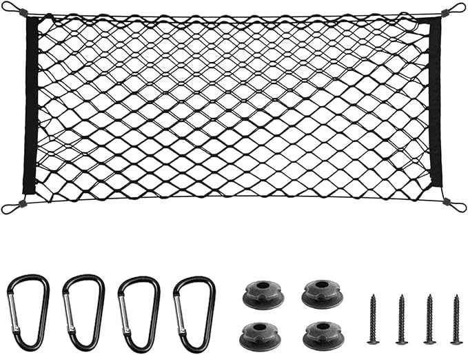 BAILALIBO Cargo Net Stretchable, Adjustable Elastic Trunk Mesh Nets with Metal Hook Universal for SUV, Jeep, Trucks, Car Exterior Accessories for Secure Storage (35.4x15.8 inch)